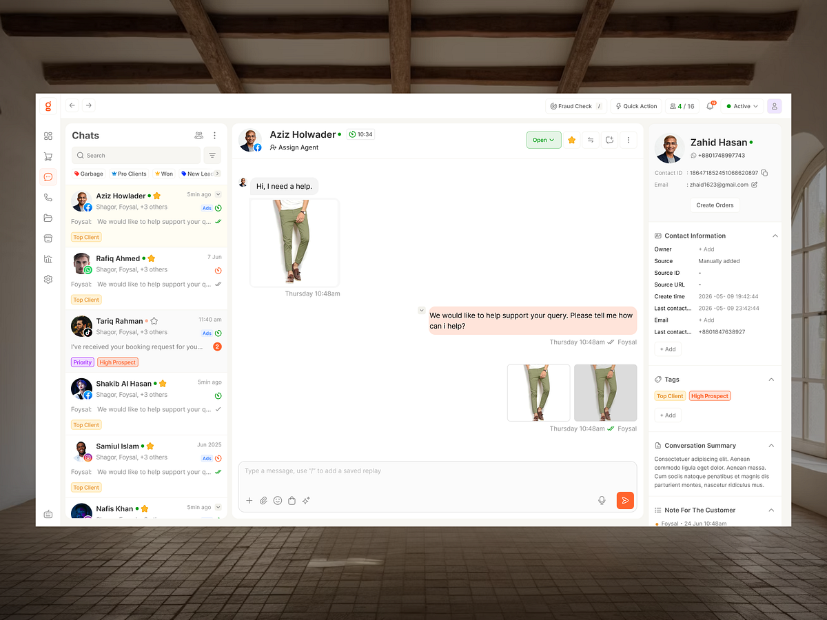 Customer Support CRM Dashboard & Live Chat Workspace Image 0