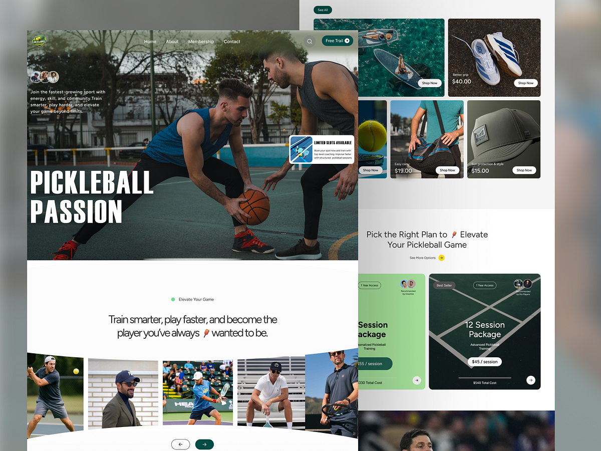 Pickleball Training Website UI | Sports Coaching Landing Page Image 1
