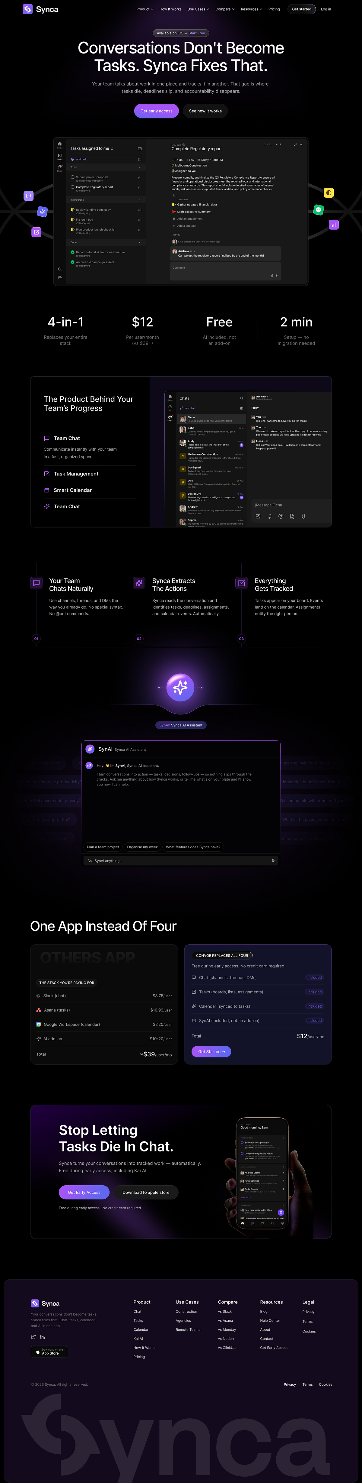 Synca – AI Productivity SaaS Landing Page | Task Management Image 1