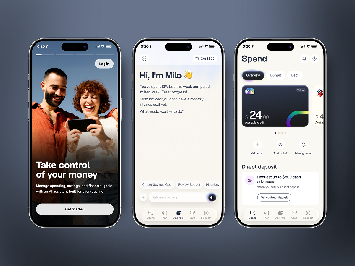 Milo-AI Financial Assistant Mobile App UI Design Image 0
