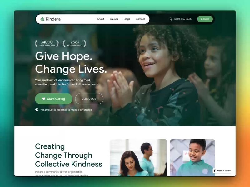 Kindera Non-profit Framer Website 
