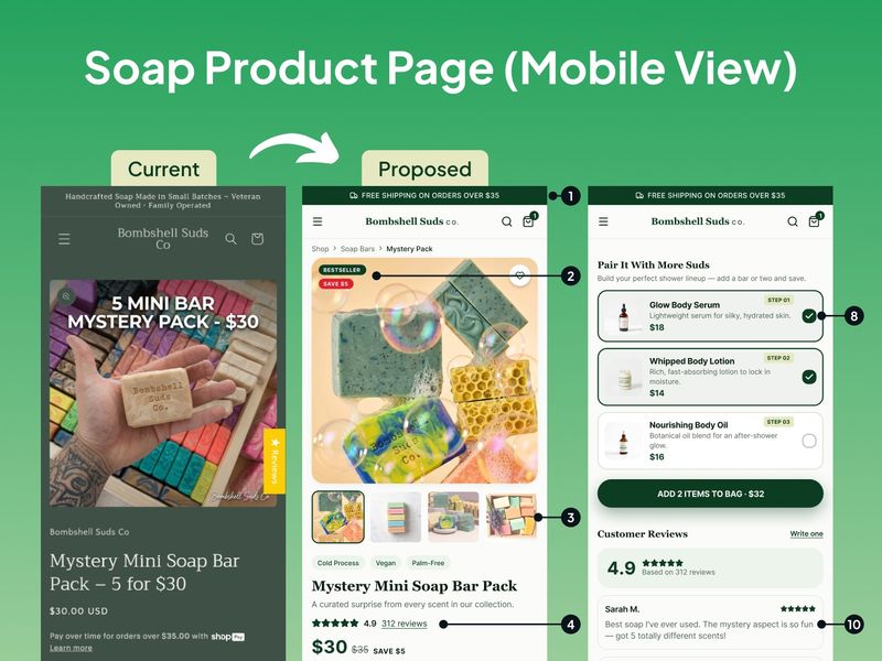 I recently redesigned the mobile experience for this soap product page with a conversion-focused approach.