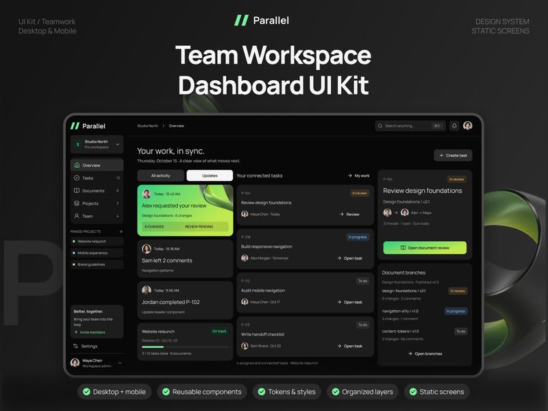 Parallel Team Workspace UI Kit - design asset by UI8
