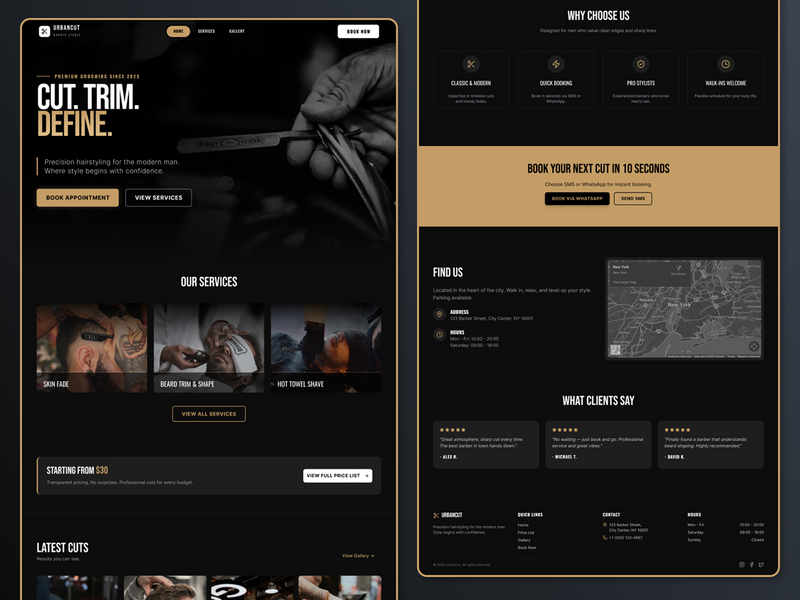 UrbanCut - Men’s Barber Studio Website Design