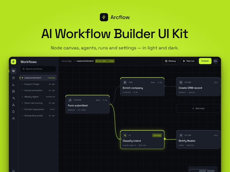 Arcflow — AI Workflow Builder UI Kit - design asset by UI8