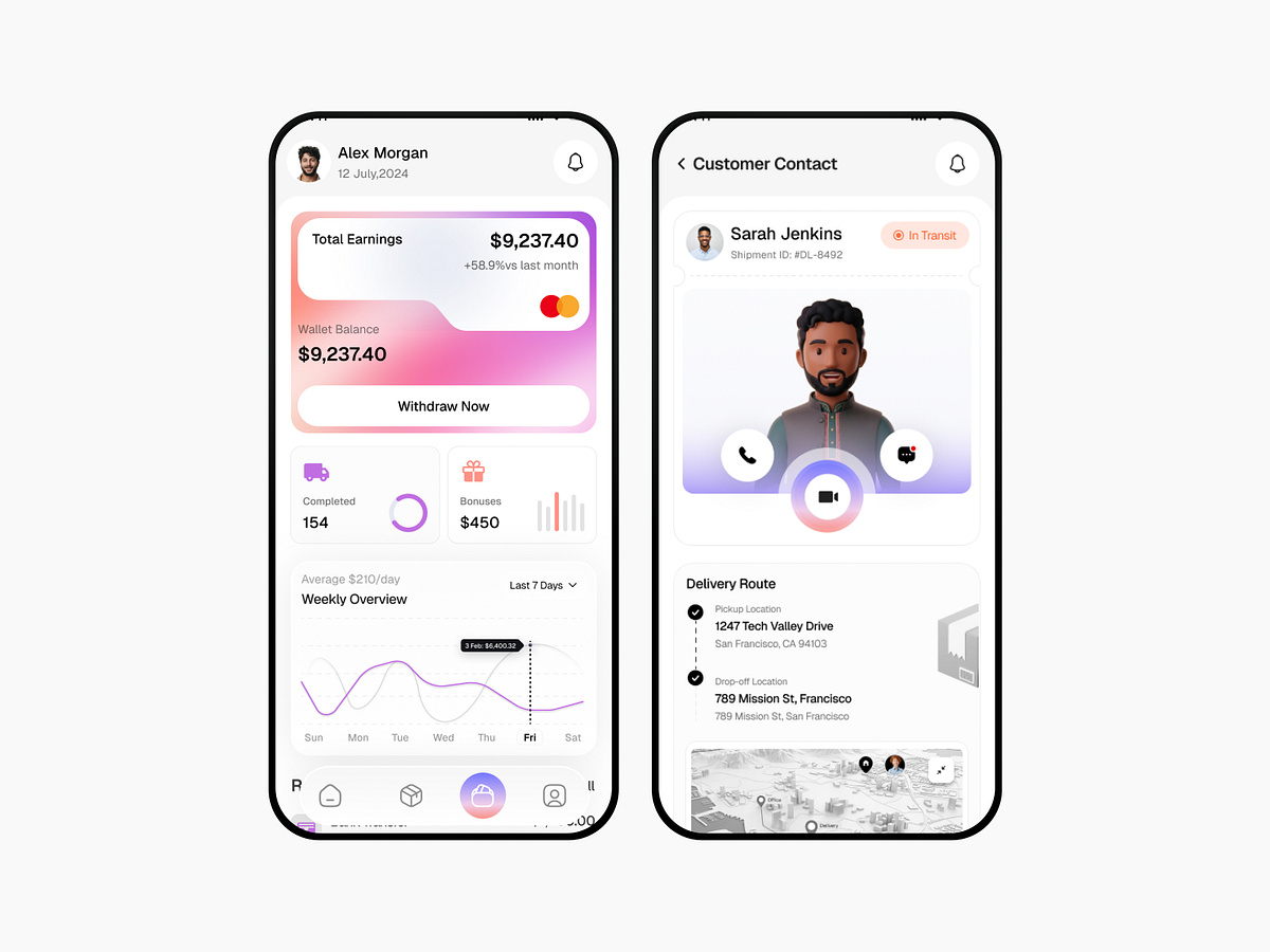 Delivery Earnings & Customer Tracking Mobile App