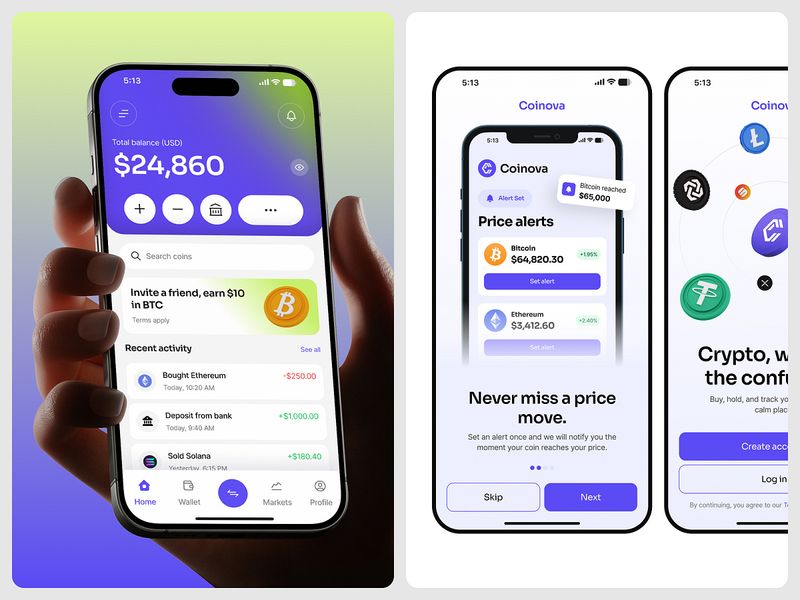 Crypto Wallet Mobile App Design – Coinova