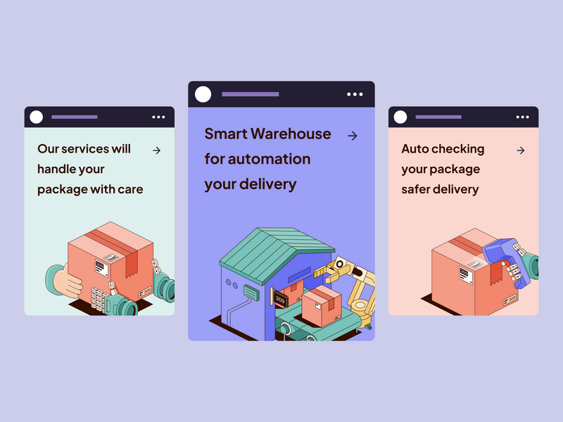 Delivery social media isometric illustrations