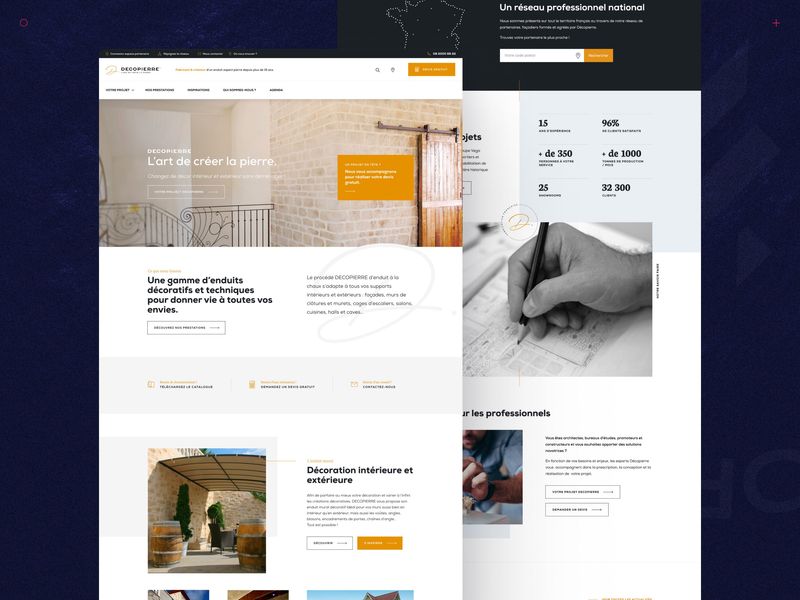 Decopierre rebranding & website - faux stone coating art