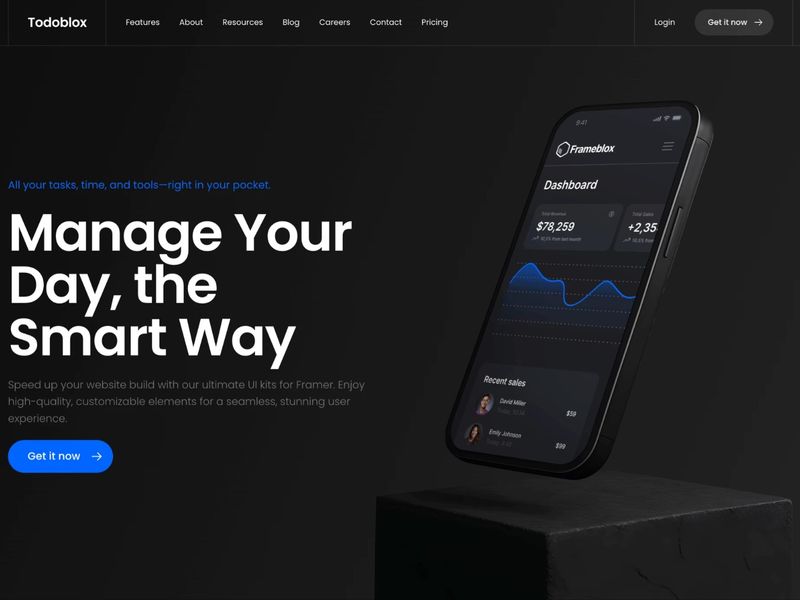 Day 107 - Dark hero secction for Framer - Frameblox UI kit