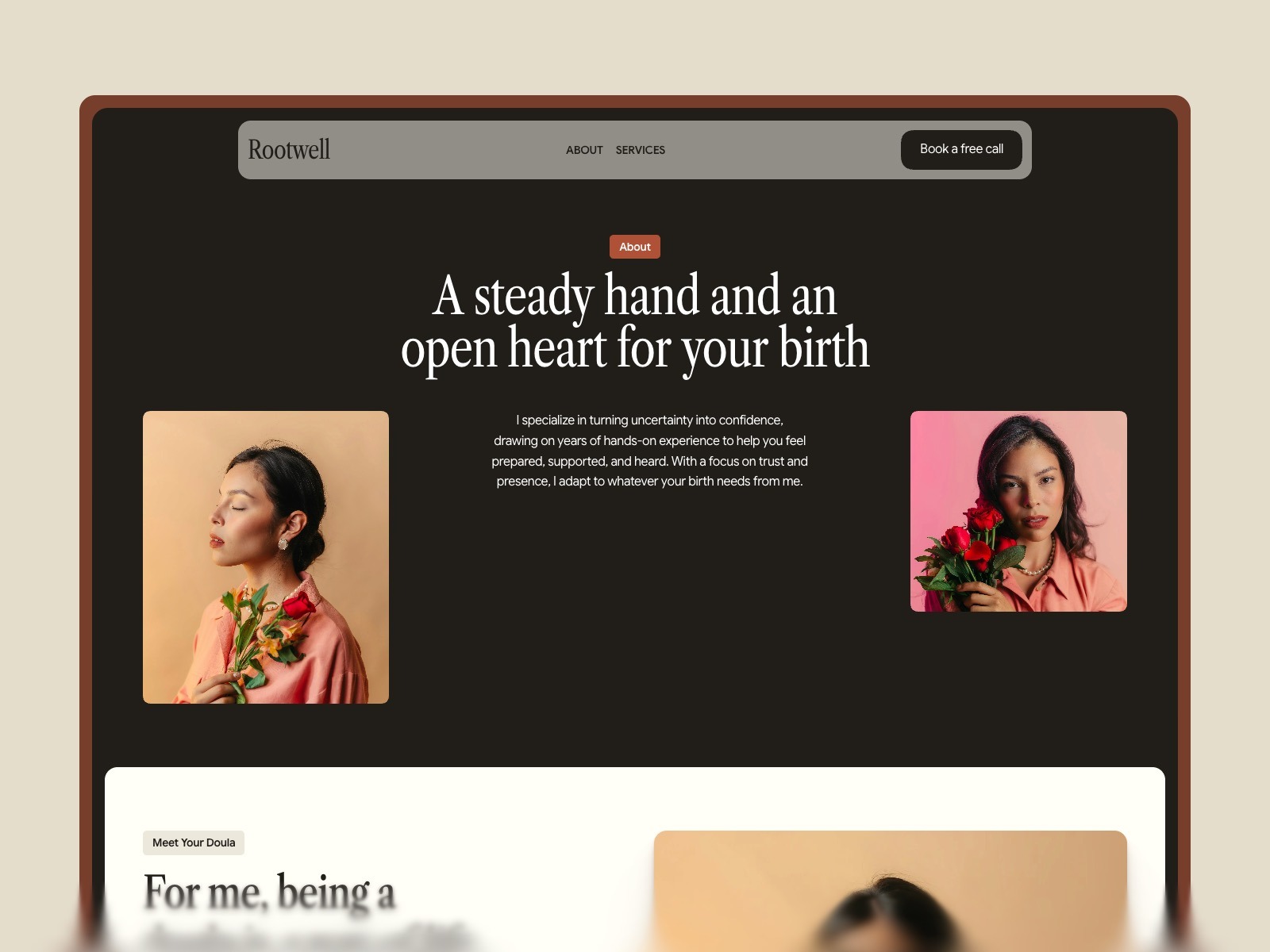 Rootwell - Birth Doula & Maternity Care Framer Website Template Image 0
