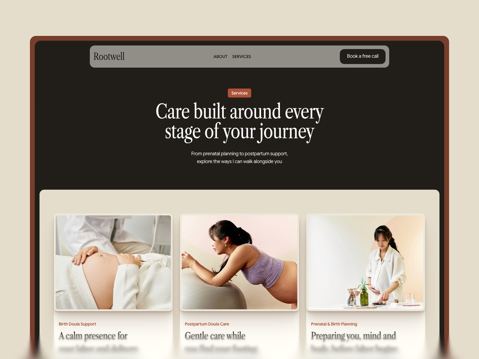 Rootwell - Birth Doula & Maternity Care Framer Website Template Image 1