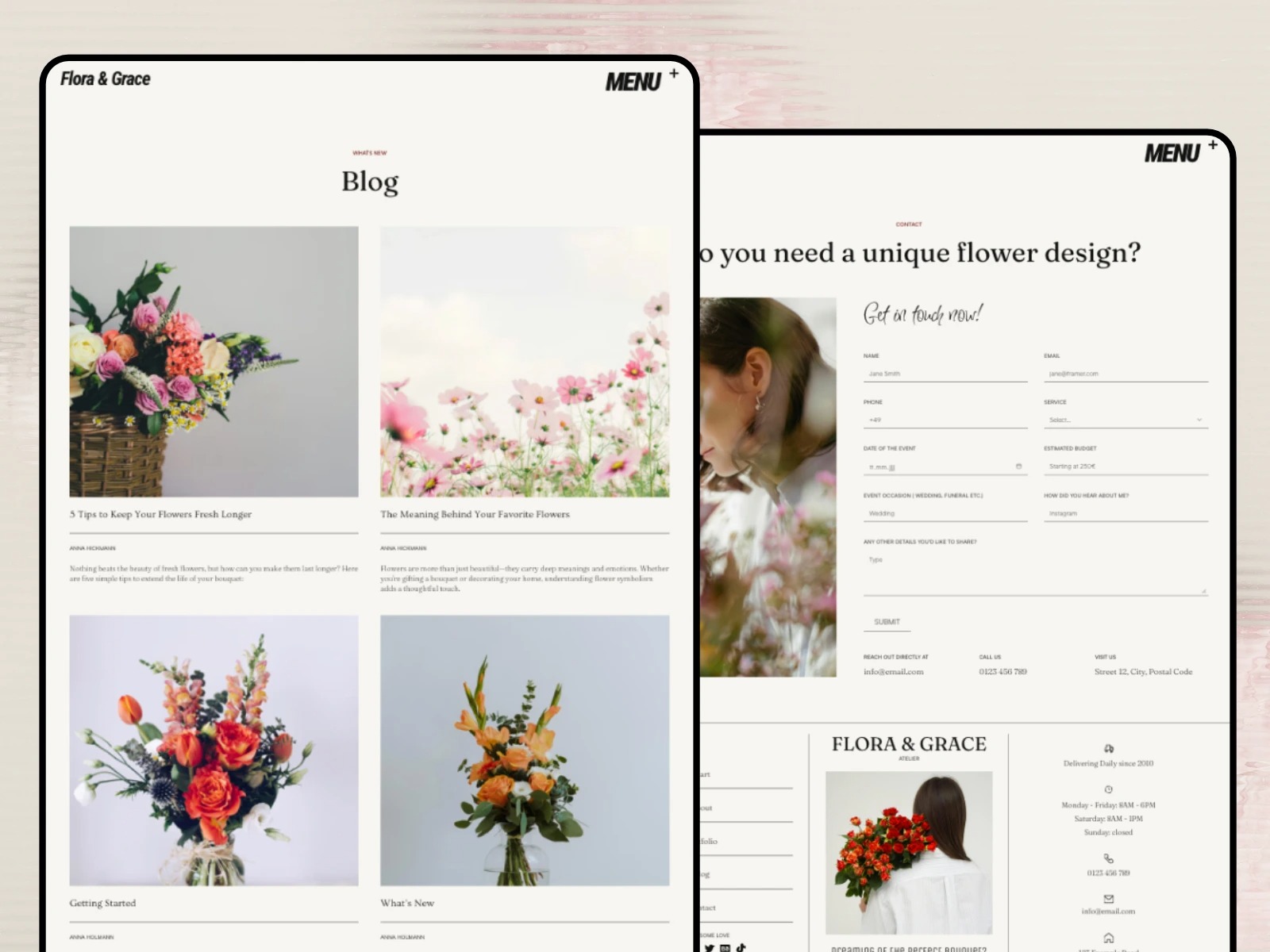 Flora & Grace - Florist & Photographer Website Template for Framer Image 1