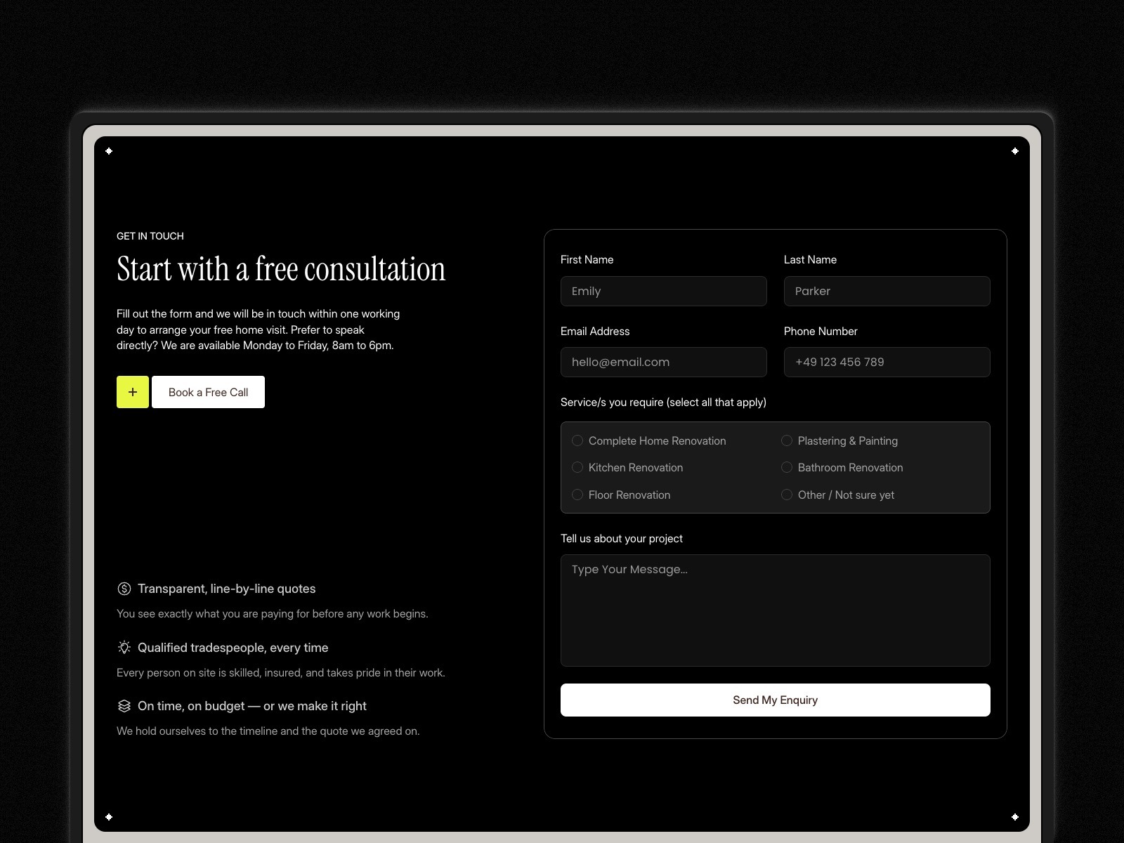 Renovia - Home Construction & Renovation Website Template for Framer Image 2