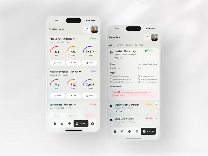 Cloud Instances & AI Automation SaaS Mobile App Design