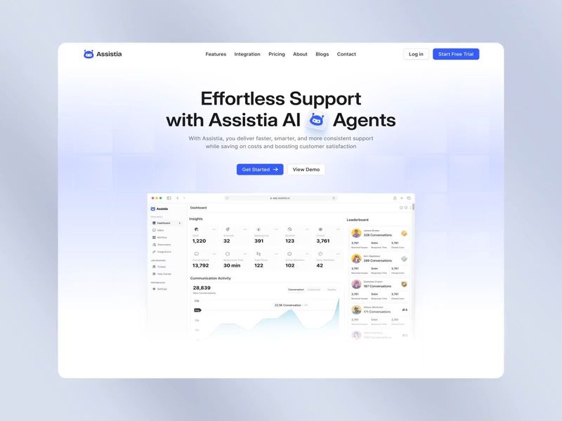 Assistia — AI Startup & SaaS Web Interface Design