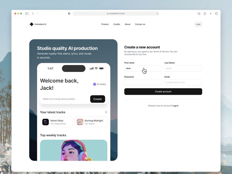 Create a New Account - Consistent UI