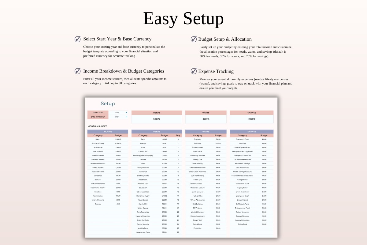 Annual 50/30/20 Budget Spreadsheet Template | SpreadsheetsHub Image 1