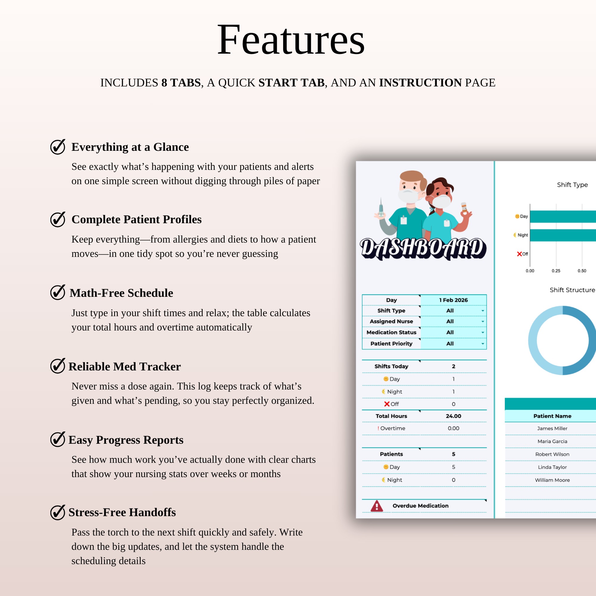 Nursing Shift & Patient Tracker – Google Sheets & Excel Template | SpreadsheetsHub Image 1