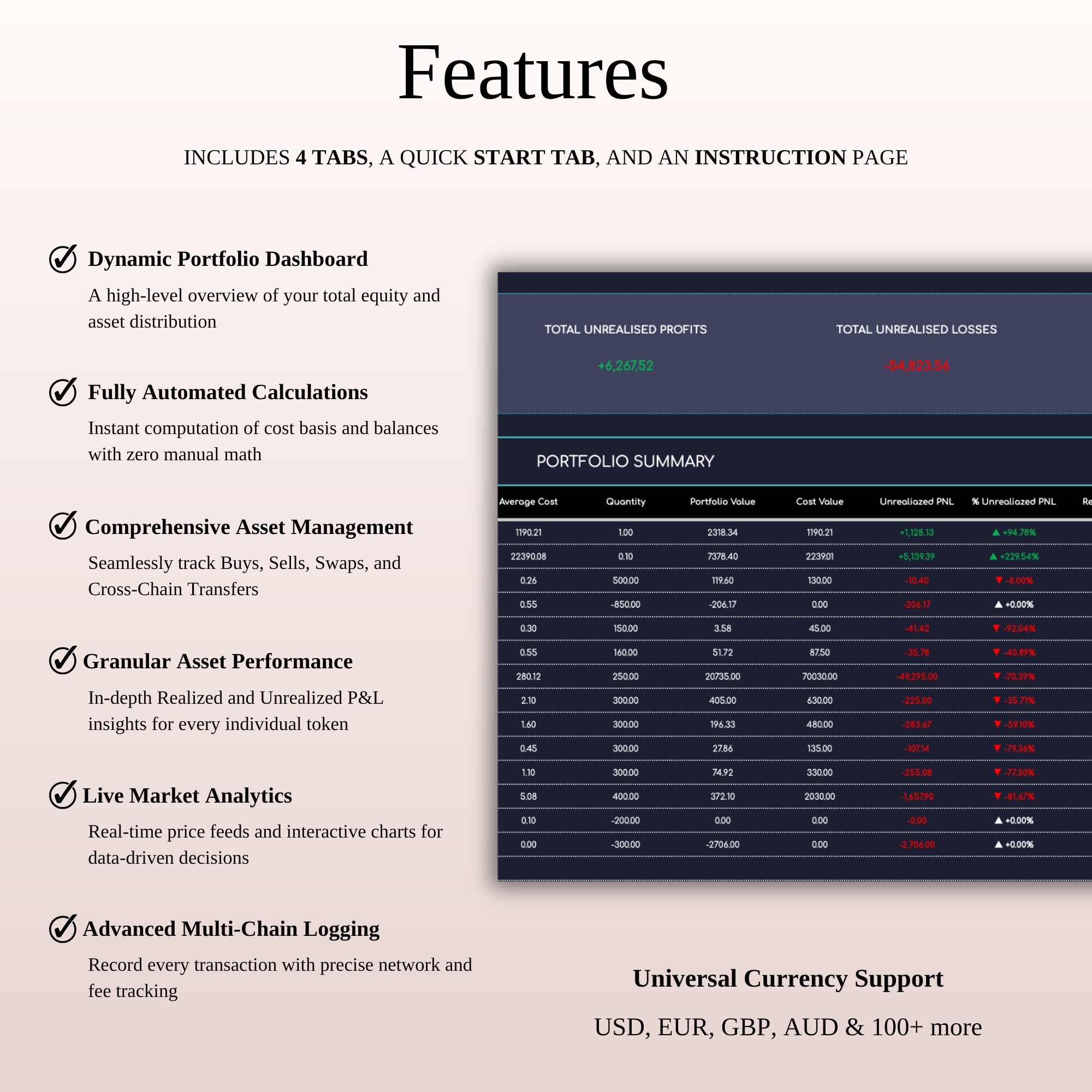 Ultimate Crypto Portfolio Tracker Excel | Dark Mode Image 0