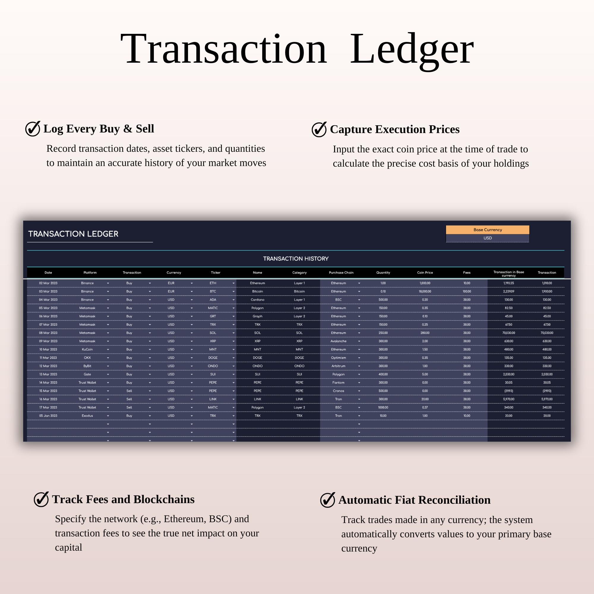 Ultimate Crypto Portfolio Tracker Excel | Dark Mode Image 3