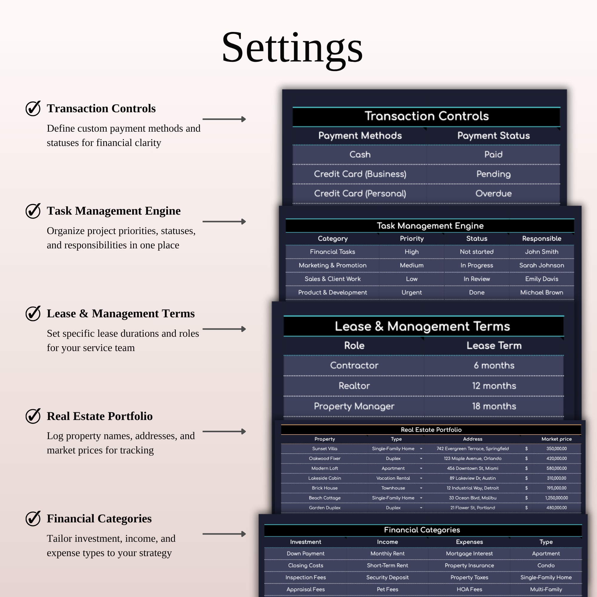 Real Estate Portfolio Tracker | Dark Mode Investment Dashboard Image 2