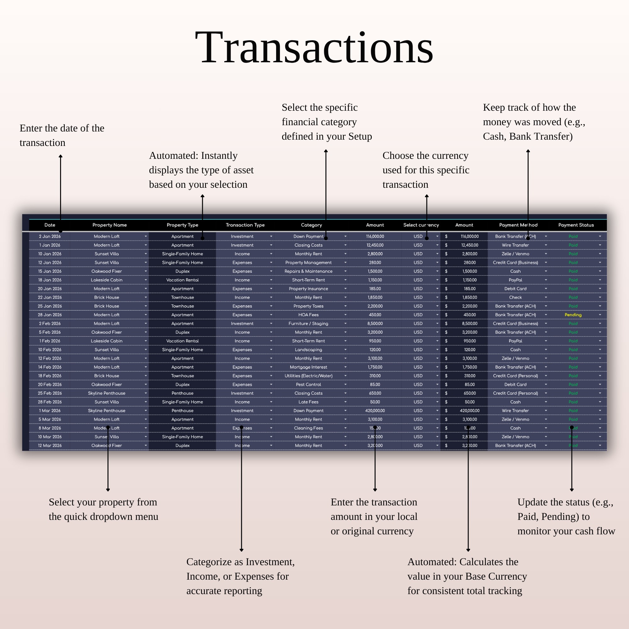 Real Estate Portfolio Tracker | Dark Mode Investment Dashboard Image 3