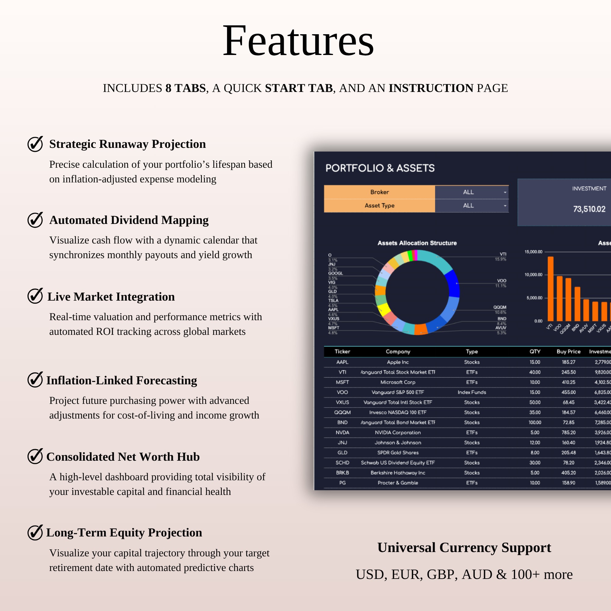 Retirement Portfolio Tracker Excel | Dark Mode Image 0