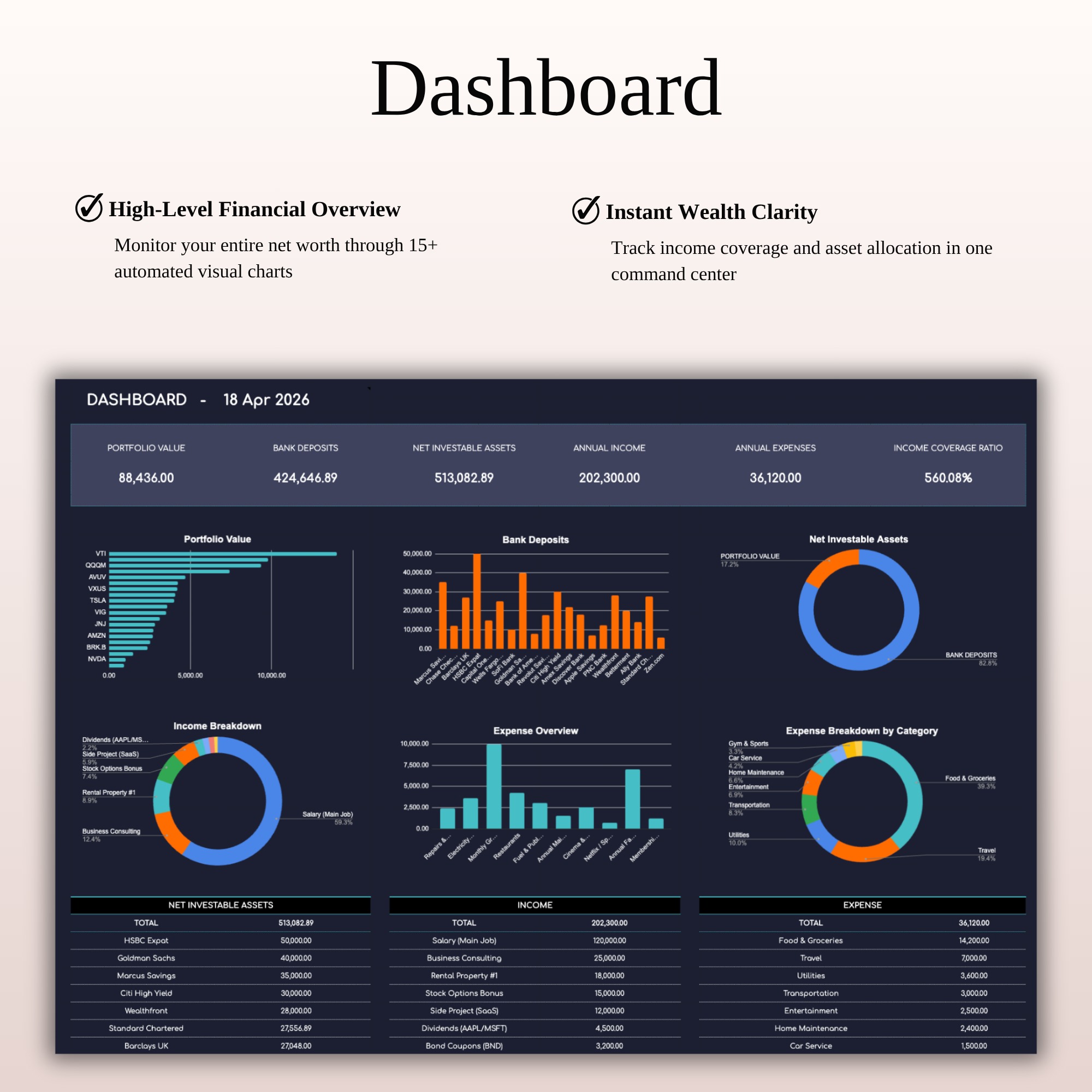 Retirement Portfolio Tracker Excel | Dark Mode Image 6