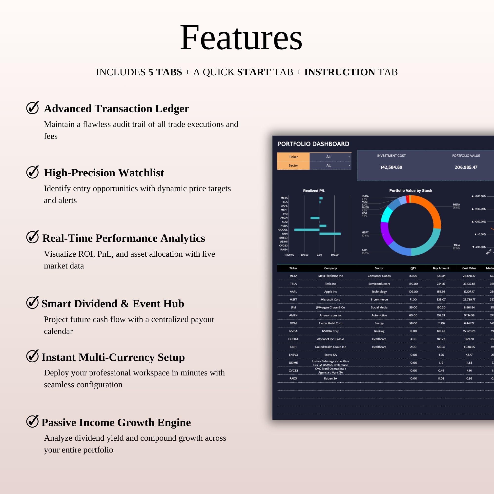 Stock & Dividend Tracker Excel | Dark Mode Dashboard Image 0
