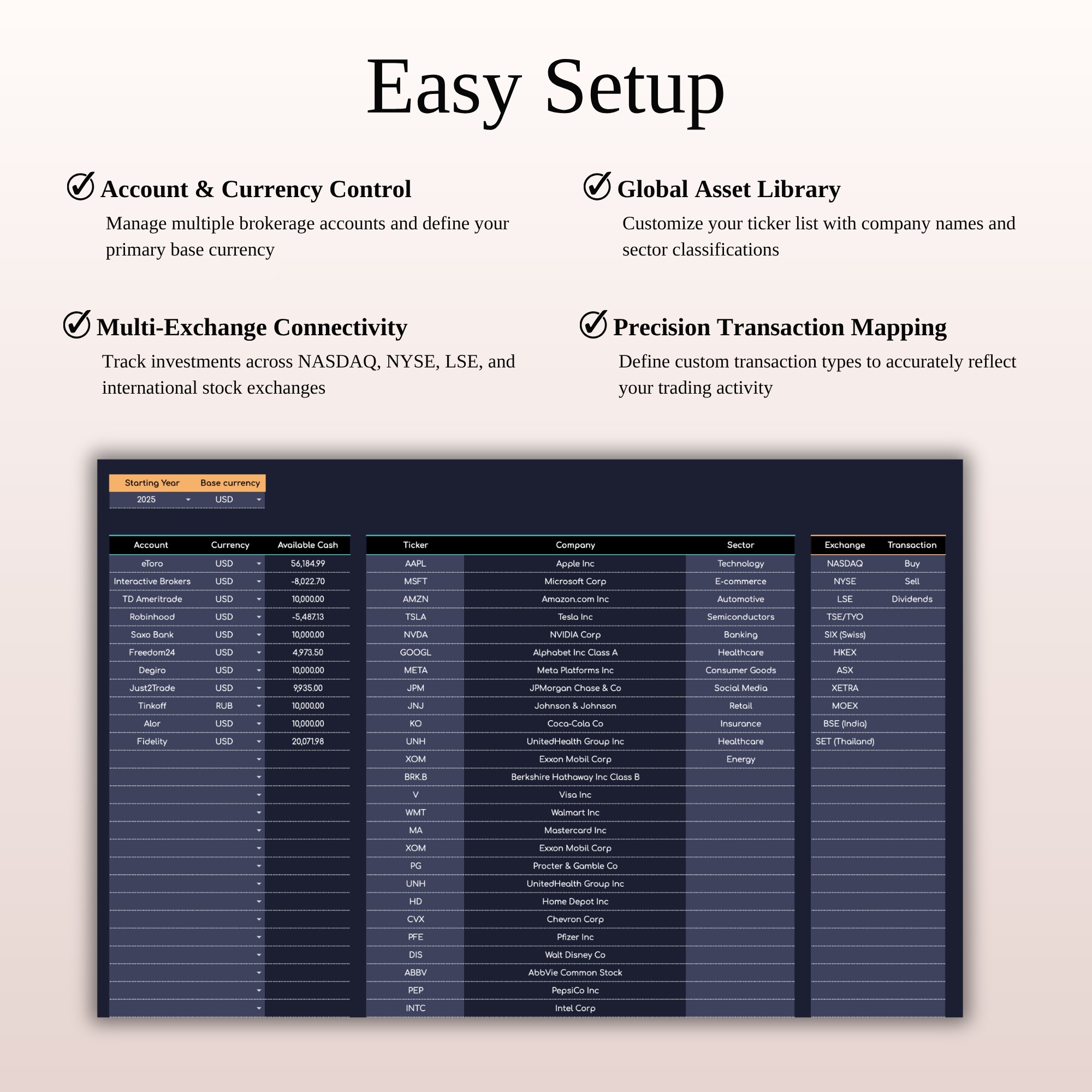 Stock & Dividend Tracker Excel | Dark Mode Dashboard Image 1