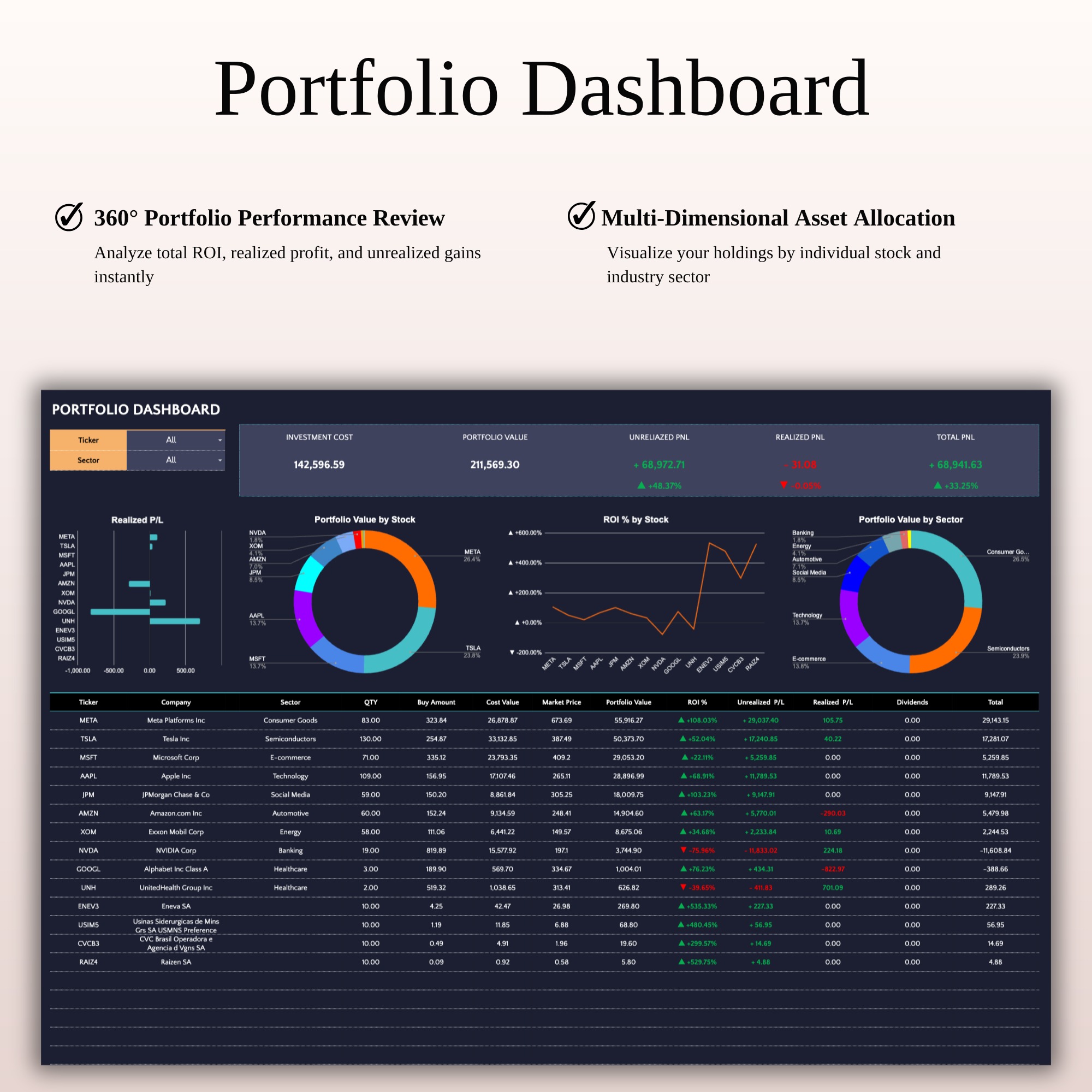 Stock & Dividend Tracker Excel | Dark Mode Dashboard Image 6