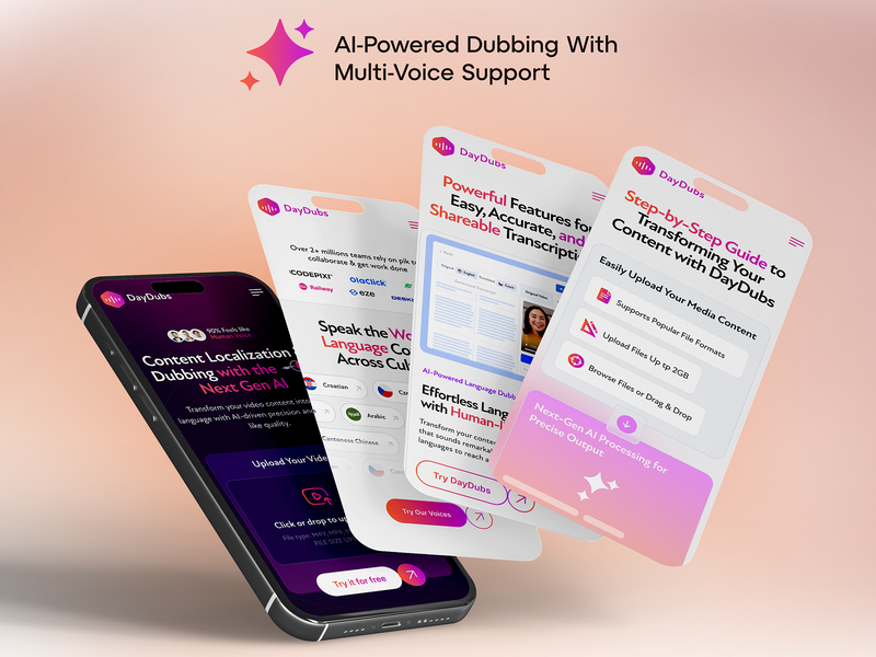 DayDubs Mobile Experience — Next-Gen AI Dubbing Made Responsive by Vislume - ​UI/UX Design Agency