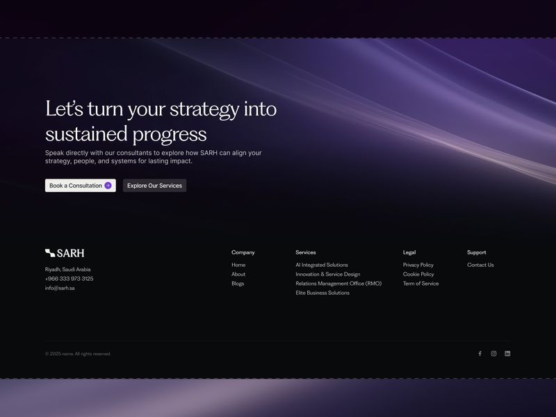 Dark footer with CTA section