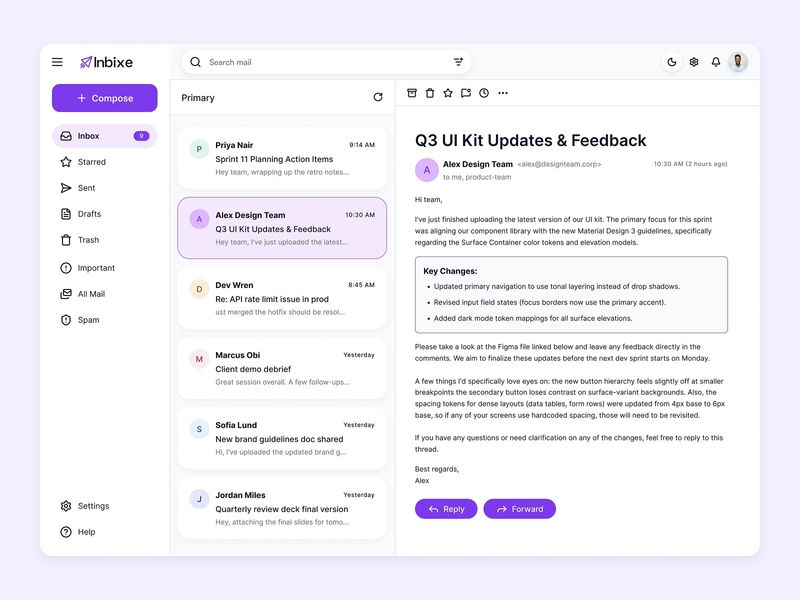 Inbixe — Email Client Dashboard UI