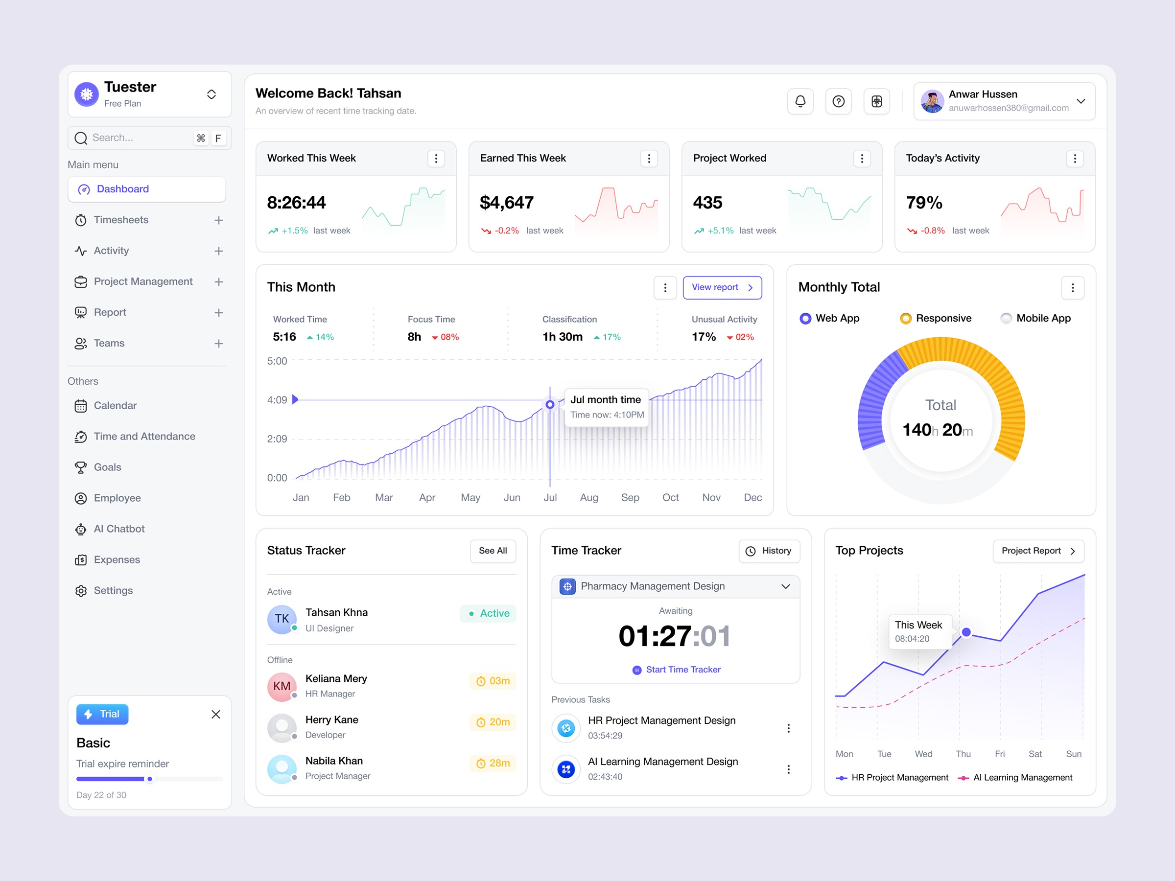 Time Tracking Dashboard UI Design Image 0