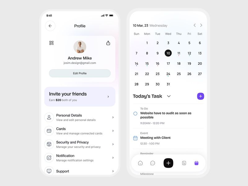 Productivity & Profile Management Mobile App UI