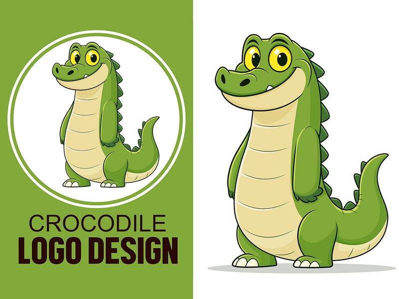 Funny Crocodile Cartoon Logo, Alligator Animal Mascot Design