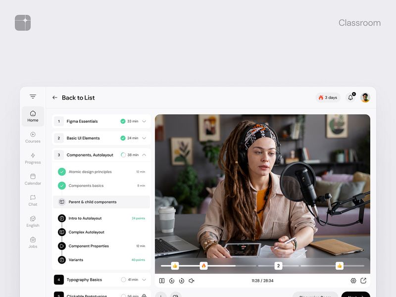 Online Courses Platform: Classroom View