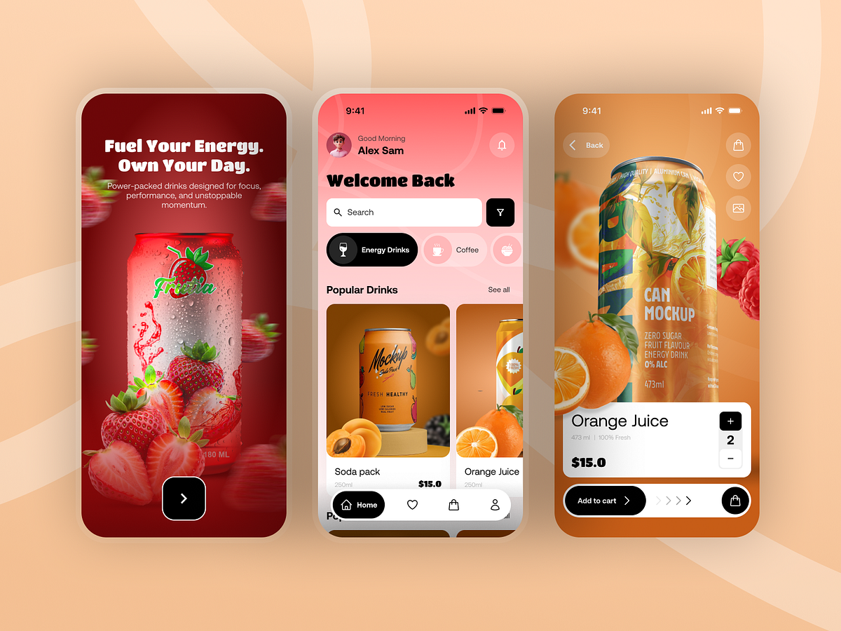 Energy Drink Mobile App UI UX Design