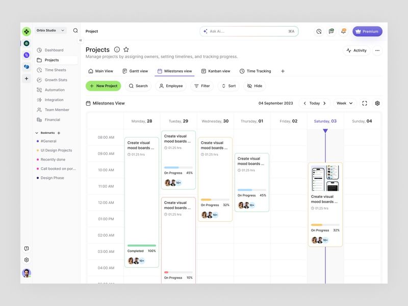 Project Management Dashboard - Milestones & Timeline View