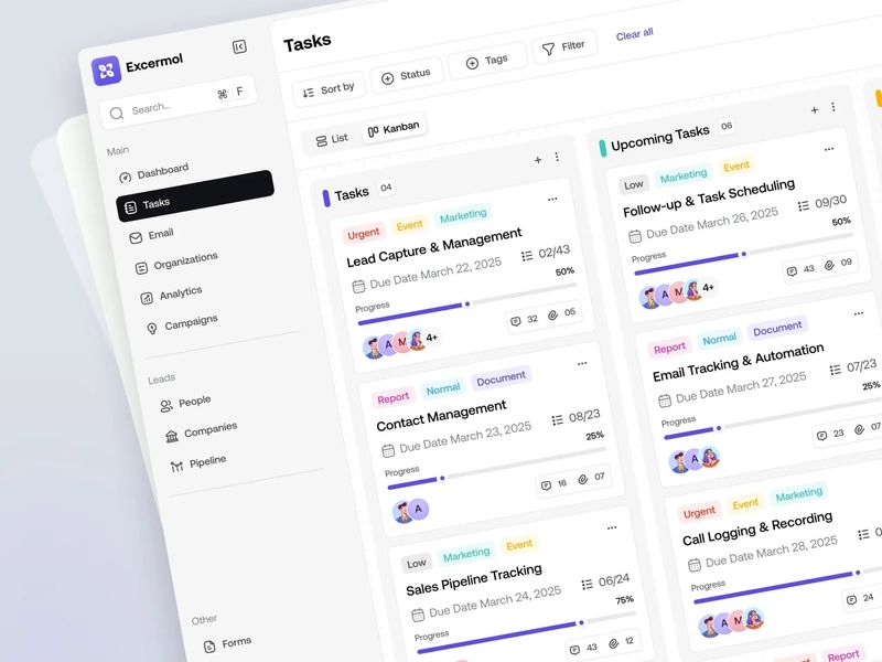 Sales CRM Tasks Dashboard