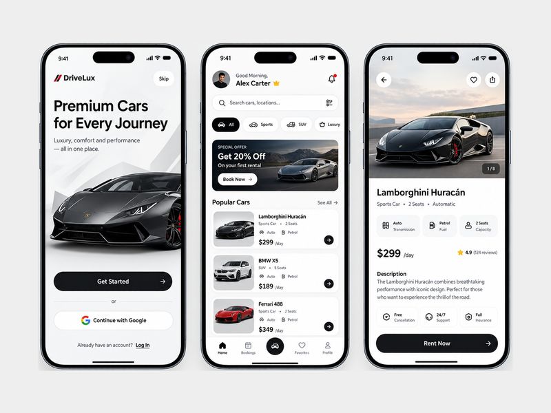 Luxury Car Rental Mobile App — Premium Booking UI