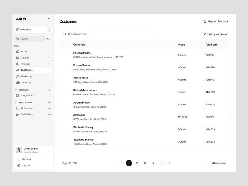 Winx - Customer Management Dashboard Design