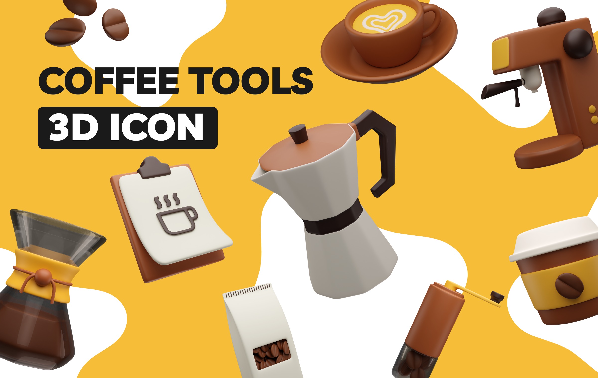 Coffee Tools 3D Icon Pack for Designers - Pikkovia