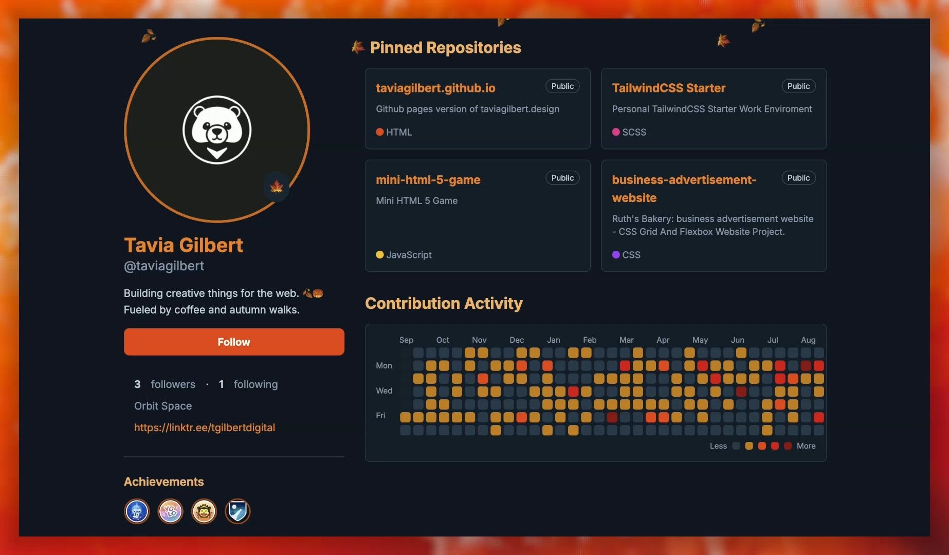 Autumn Git Profile UI by Tavia Gilbert on Muzli