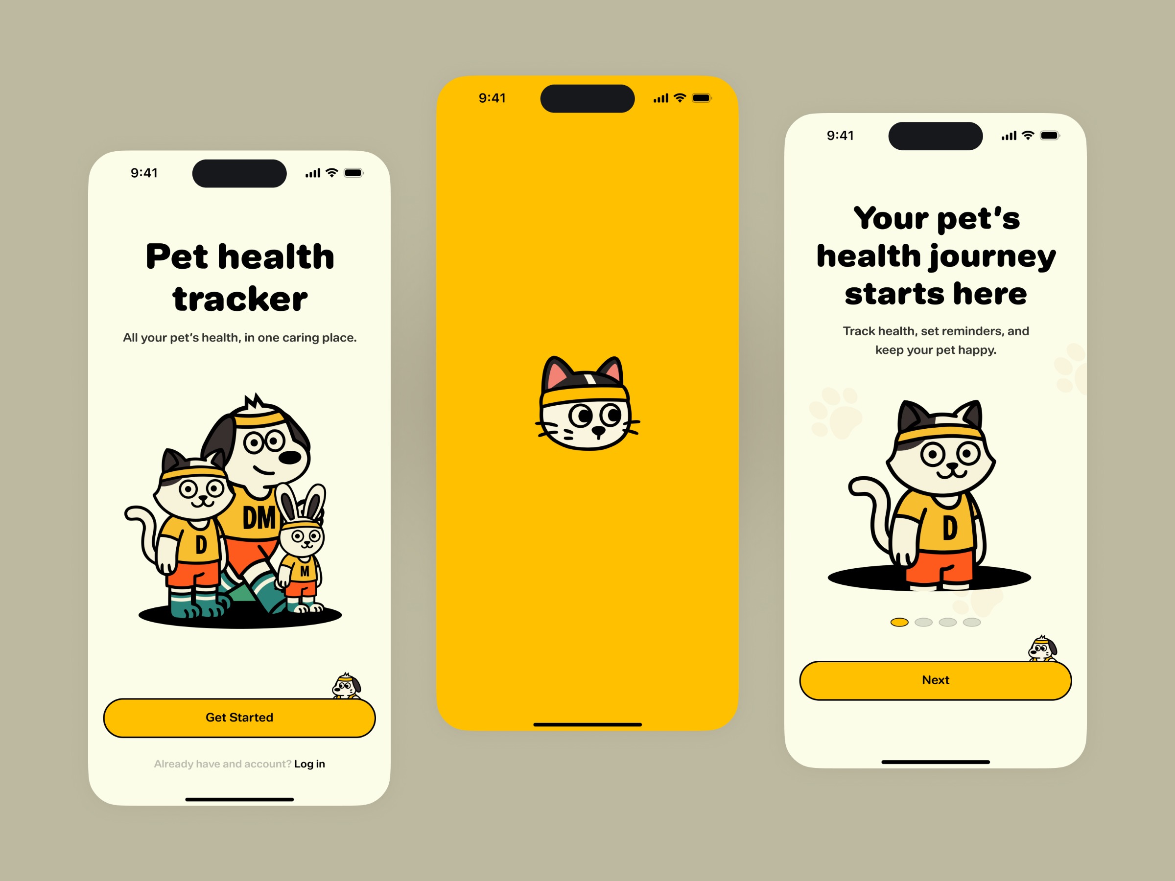 Pet Health Tracker & Care Mobile App Onboarding UI