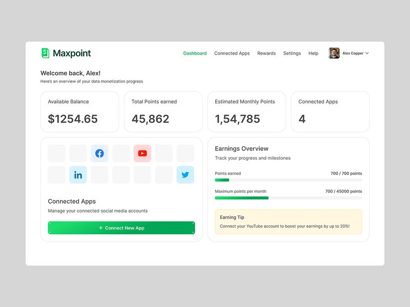 Maxpoint  — Fintech Dashboard UI | Data Monetization Platform