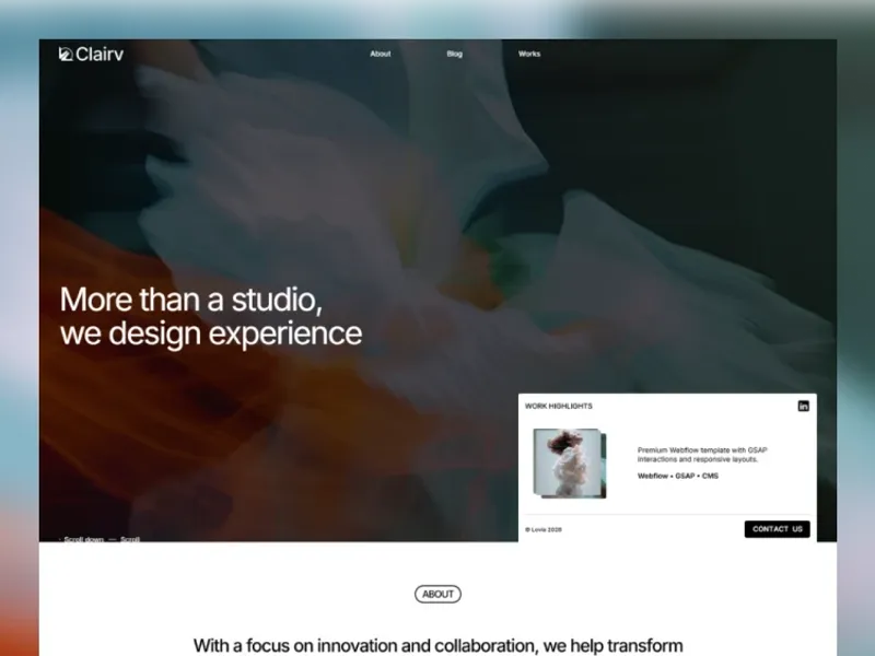 Clairv by kinelith - Portfolio, Agency design asset by webflow