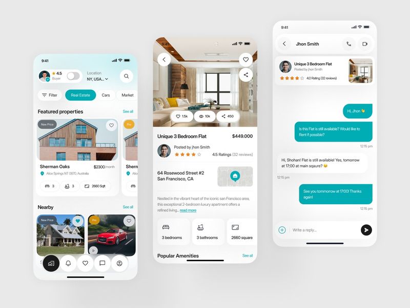 Real Estate Mobile App UI Design - Property Listing & Chat